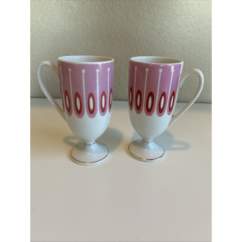 Vintage Set of 2 Holt Howard Pink Mod 60's Pedestal Mugs Coffee Tea Nasco MCM